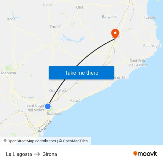 La Llagosta to Girona map
