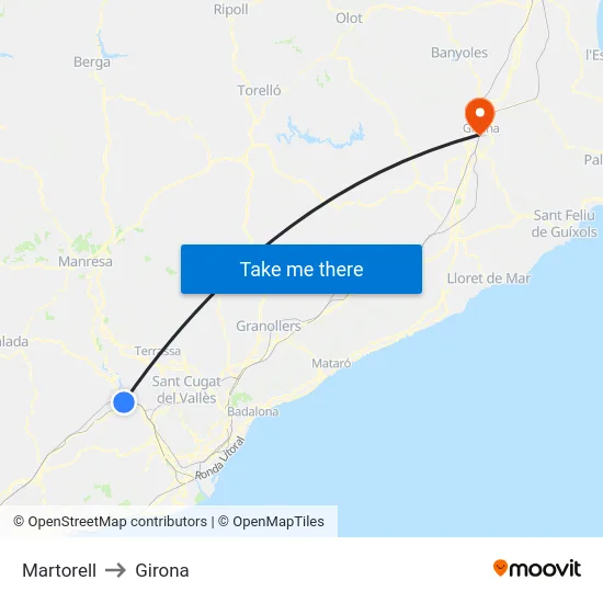 Martorell to Girona map