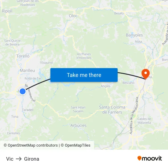 Vic to Girona map