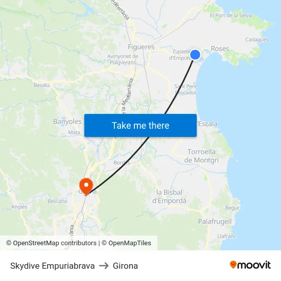 Skydive Empuriabrava to Girona map
