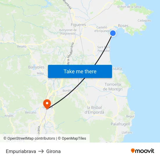 Empuriabrava to Girona map
