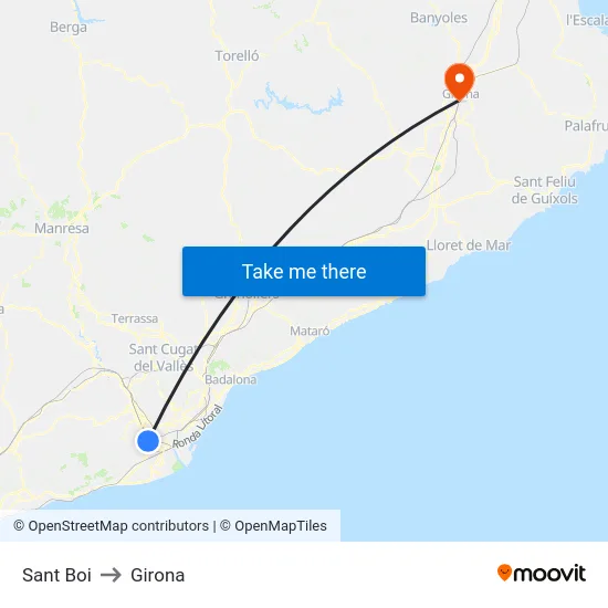 Sant Boi to Girona map