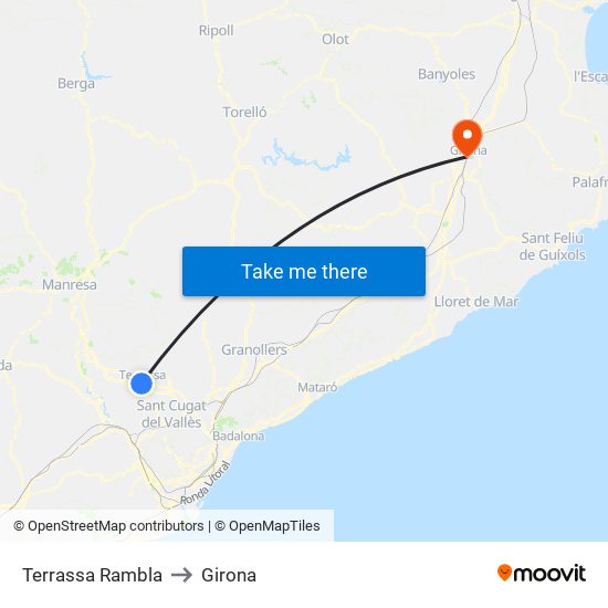Terrassa Rambla to Girona map