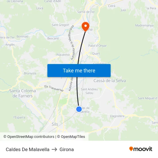 Caldes De Malavella to Girona map