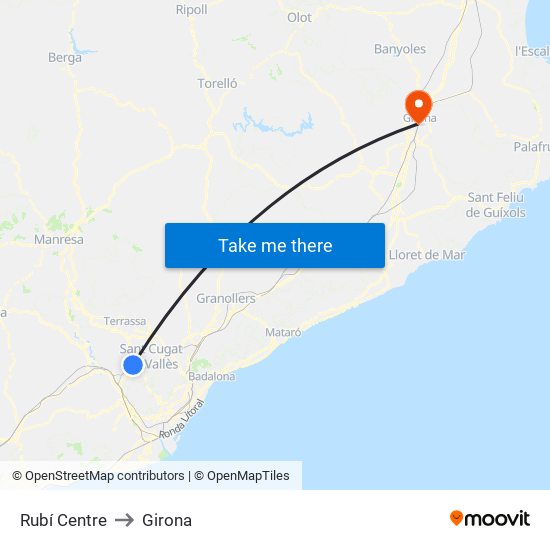 Rubí Centre to Girona map
