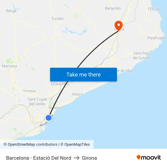 Barcelona - Estació Del Nord to Girona map
