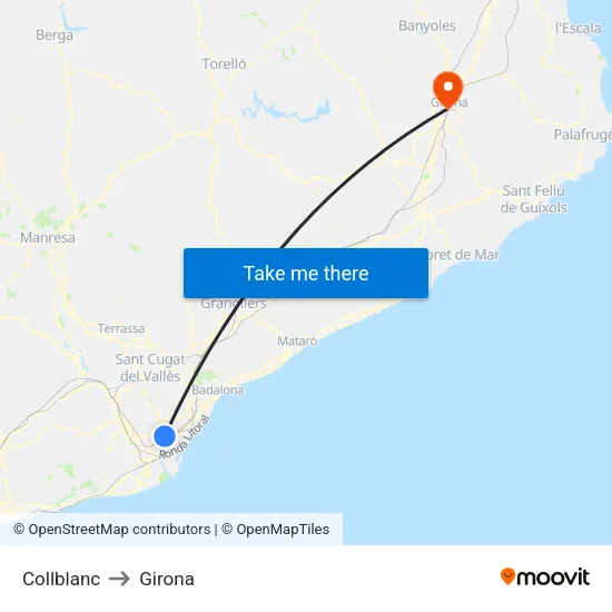 Collblanc to Girona map