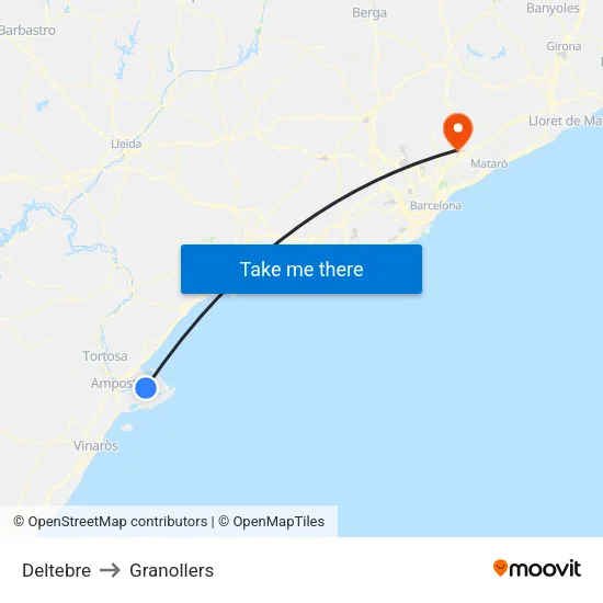 Deltebre to Granollers map