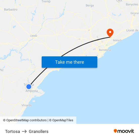 Tortosa to Granollers map