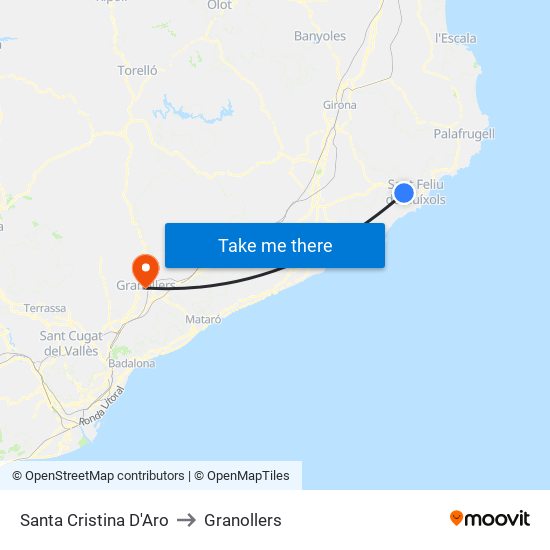 Santa Cristina D'Aro to Granollers map