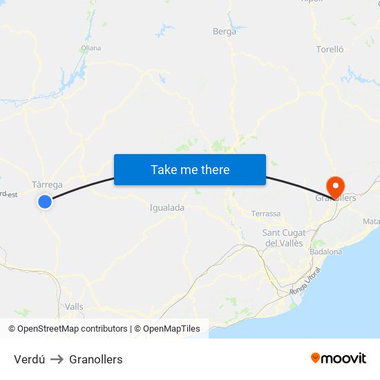 Verdú to Granollers map