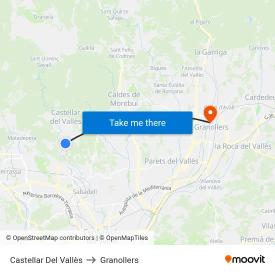 Castellar Del Vallès to Granollers map