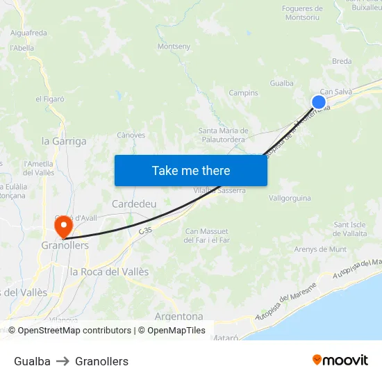 Gualba to Granollers map