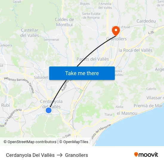 Cerdanyola Del Vallès to Granollers map