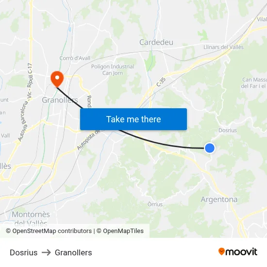 Dosrius to Granollers map