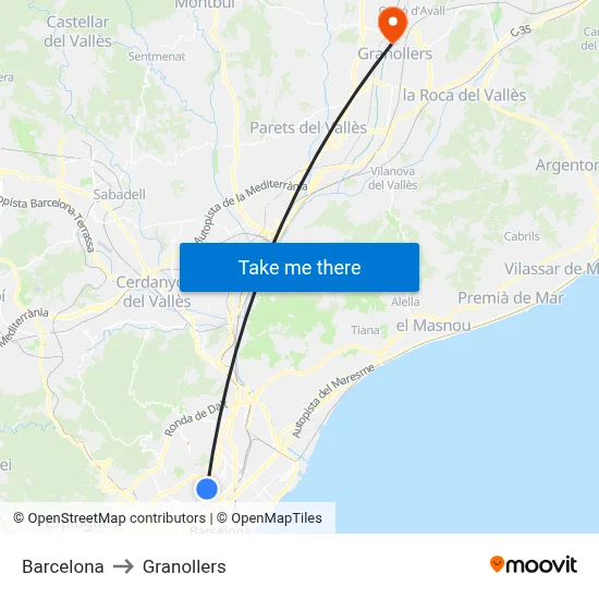 Barcelona to Granollers map