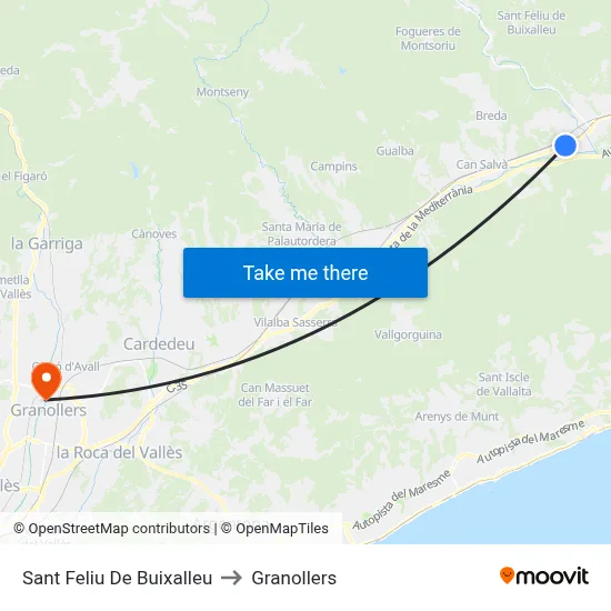 Sant Feliu De Buixalleu to Granollers map