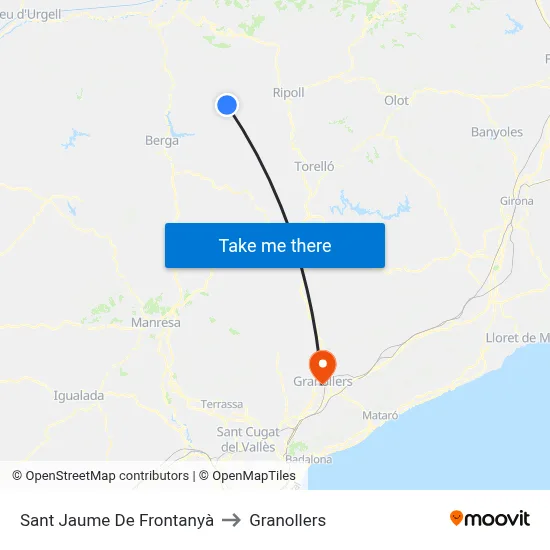 Sant Jaume De Frontanyà to Granollers map
