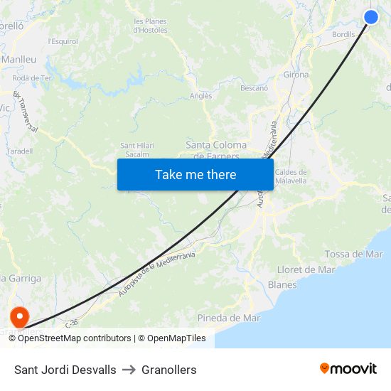 Sant Jordi Desvalls to Granollers map