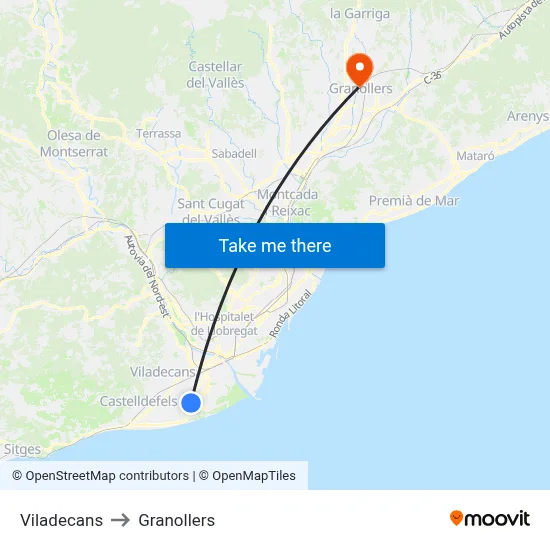 Viladecans to Granollers map