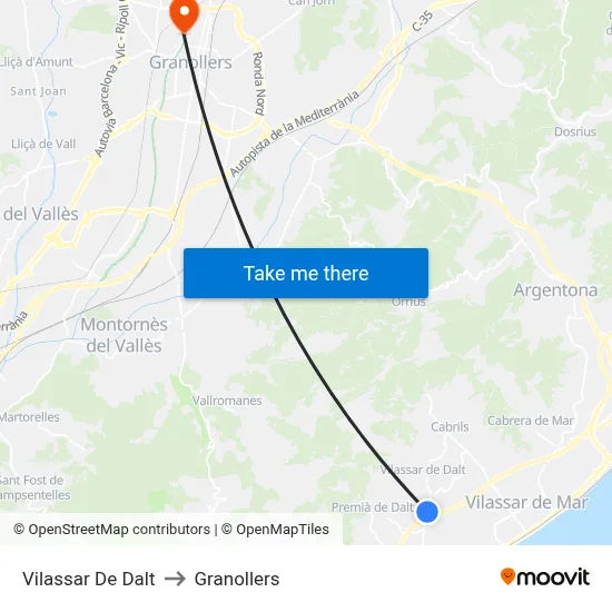 Vilassar De Dalt to Granollers map