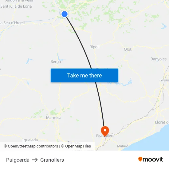 Puigcerdà to Granollers map