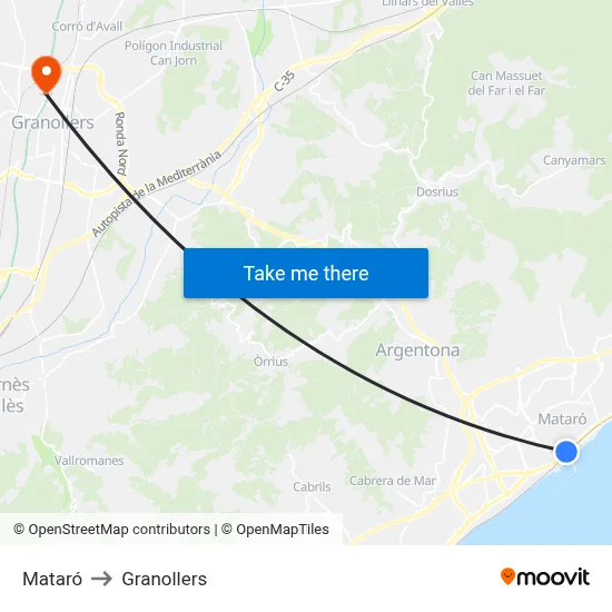 Mataró to Granollers map