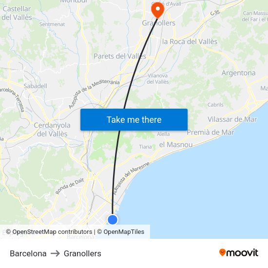 Barcelona to Granollers map