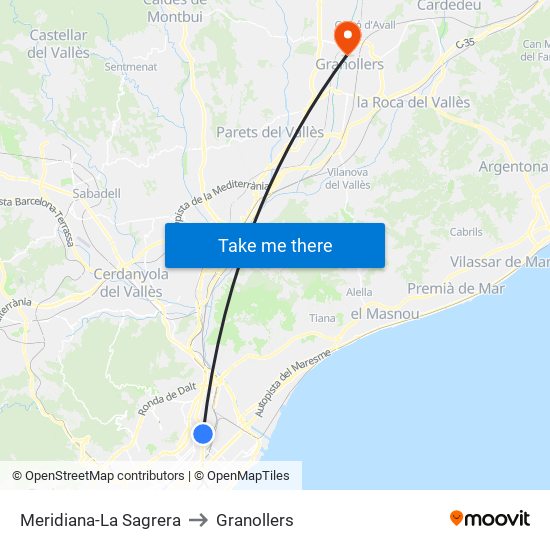 Meridiana-La Sagrera to Granollers map