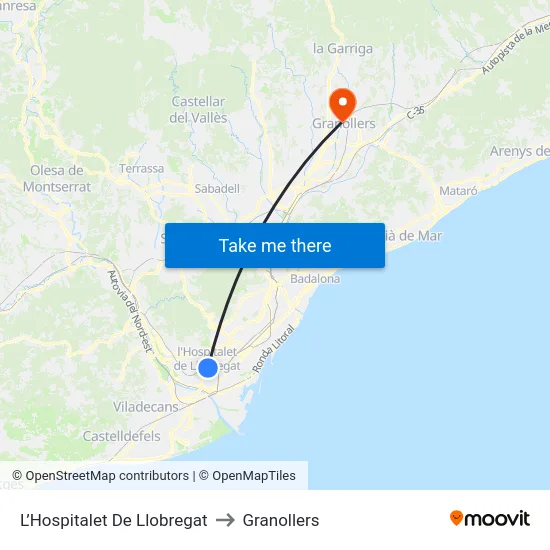 L’Hospitalet De Llobregat to Granollers map