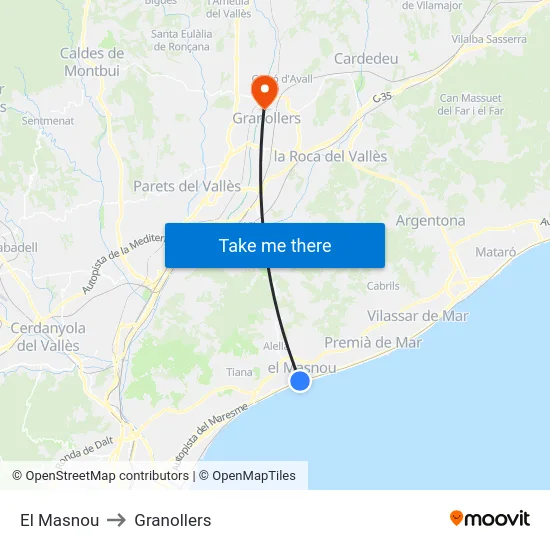 El Masnou to Granollers map