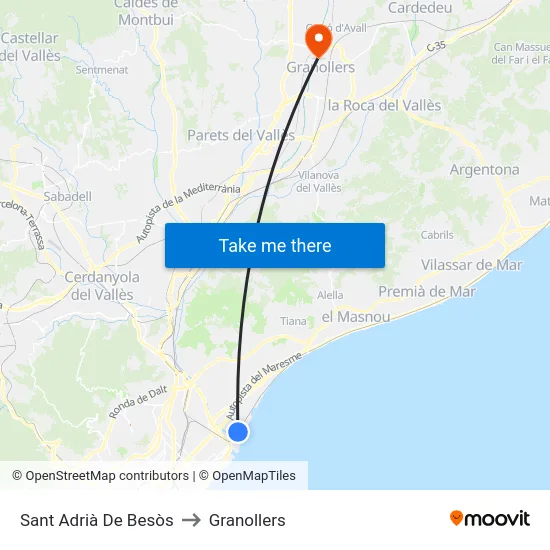 Sant Adrià De Besòs to Granollers map