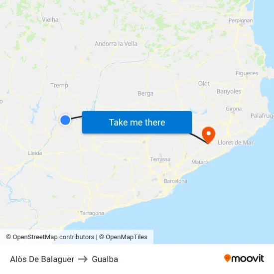 Alòs De Balaguer to Gualba map
