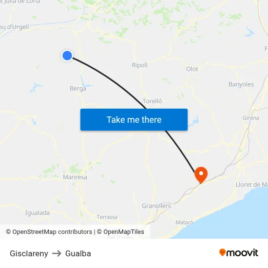 Gisclareny to Gualba map