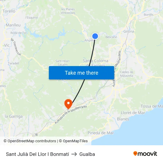 Sant Julià Del Llor I Bonmatí to Gualba map