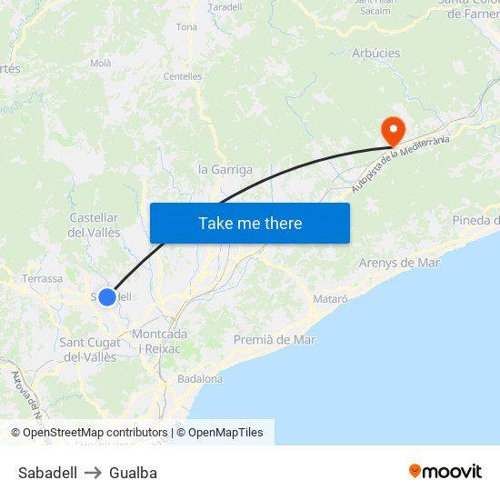 Sabadell to Gualba map