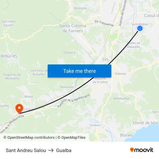 Sant Andreu Salou to Gualba map