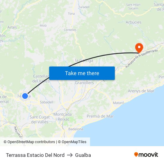 Terrassa Estacio Del Nord to Gualba map
