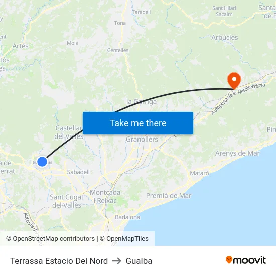 Terrassa Estacio Del Nord to Gualba map
