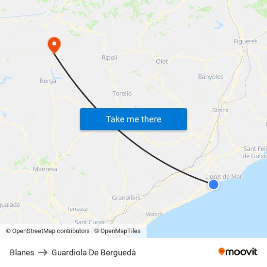 Blanes to Guardiola De Berguedà map