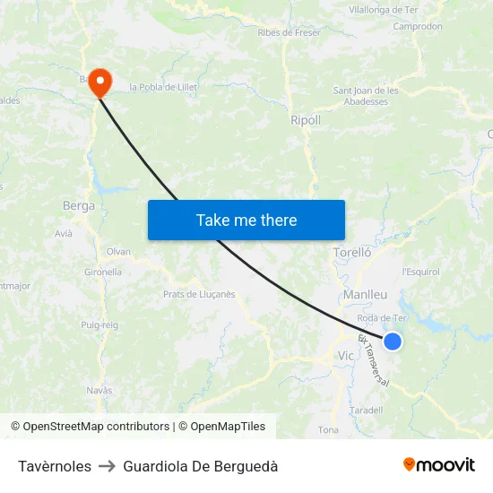 Tavèrnoles to Guardiola De Berguedà map