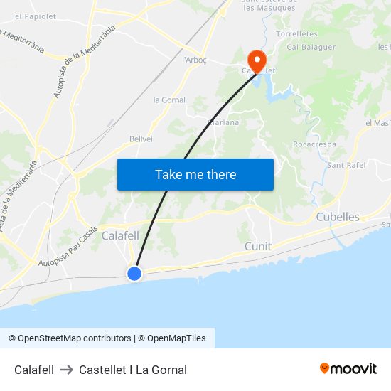 Calafell to Castellet I La Gornal map