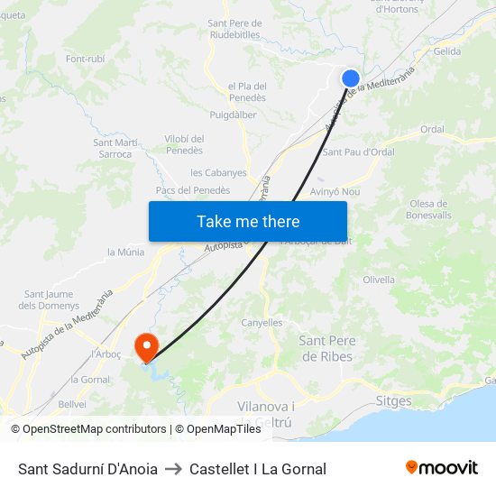 Sant Sadurní D'Anoia to Castellet I La Gornal map