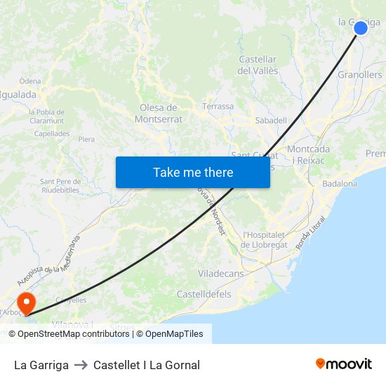 La Garriga to Castellet I La Gornal map