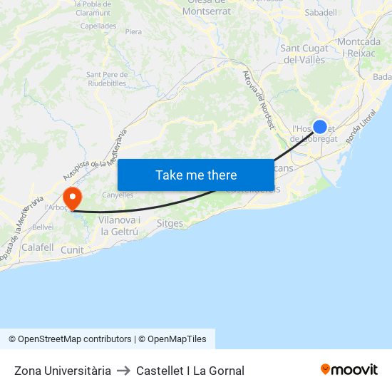Zona Universitària to Castellet I La Gornal map