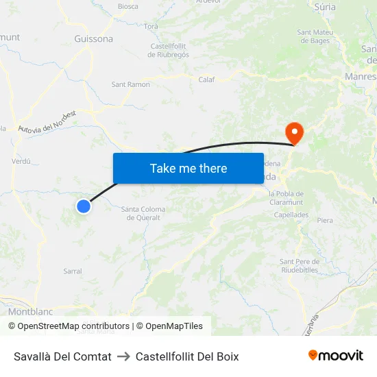 Savallà Del Comtat to Castellfollit Del Boix map