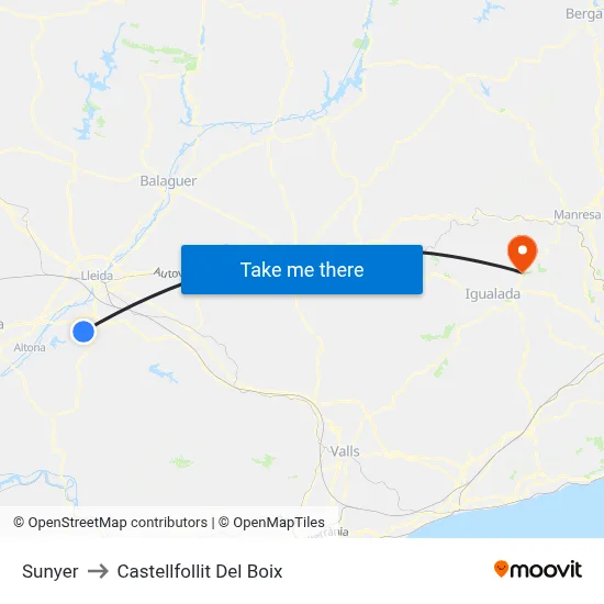 Sunyer to Castellfollit Del Boix map