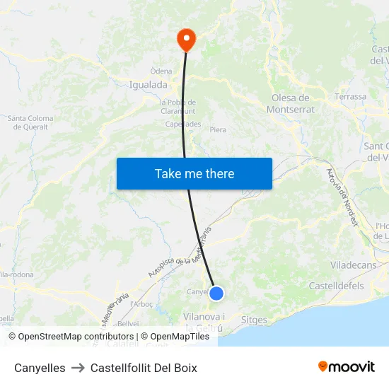 Canyelles to Castellfollit Del Boix map