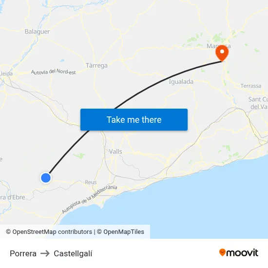 Porrera to Castellgalí map