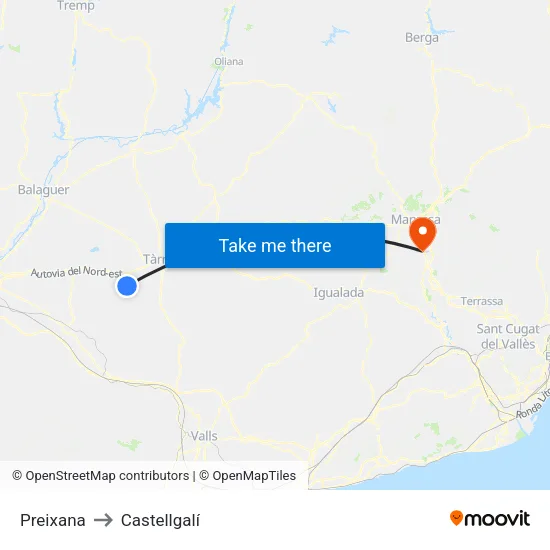 Preixana to Castellgalí map